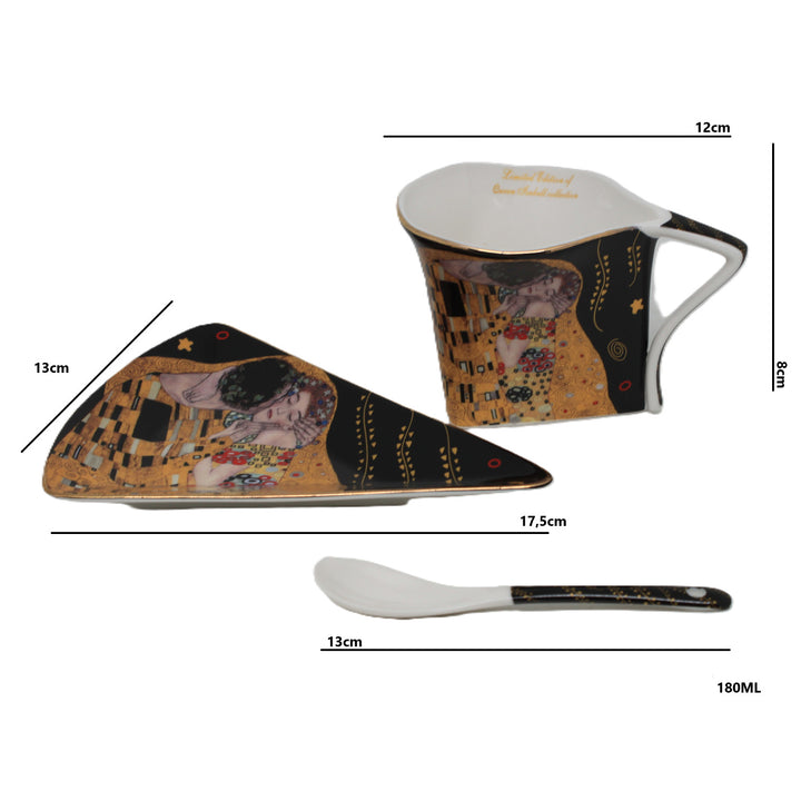 Klimt „A csók” porceláncsészék, 2 db, 180 ml, kanállal, Queen Isabell