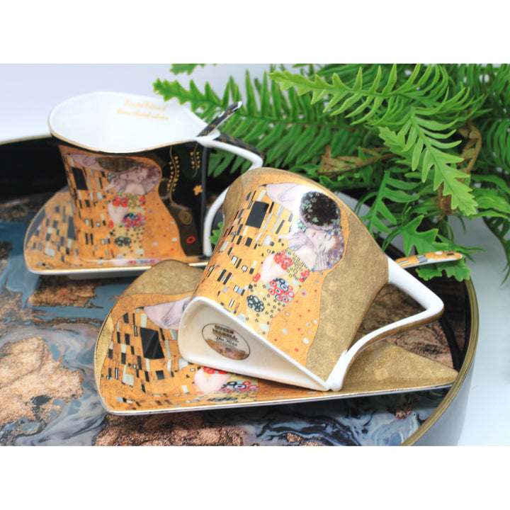 Klimt „A csók” porceláncsészék, 2 db, 180 ml, kanállal, Queen Isabell