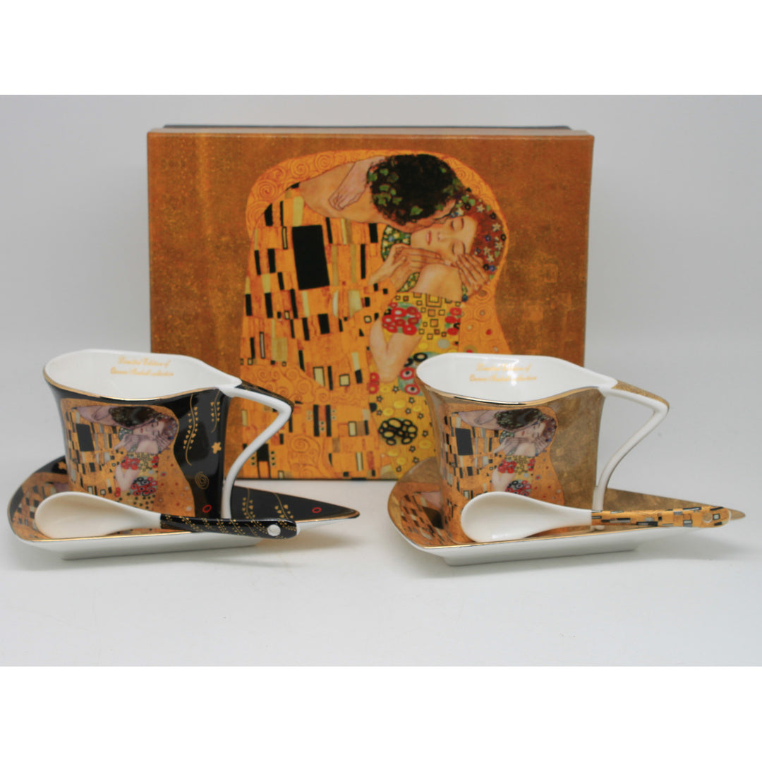 Klimt „A csók” porceláncsészék, 2 db, 180 ml, kanállal, Queen Isabell
