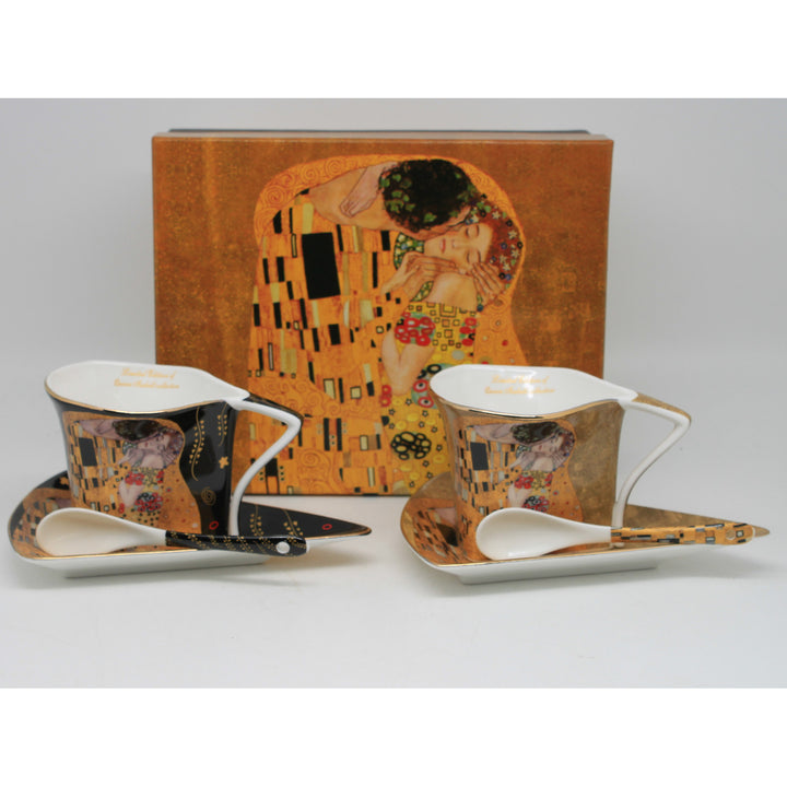 Klimt „A csók” porceláncsészék, 2 db, 180 ml, kanállal, Queen Isabell