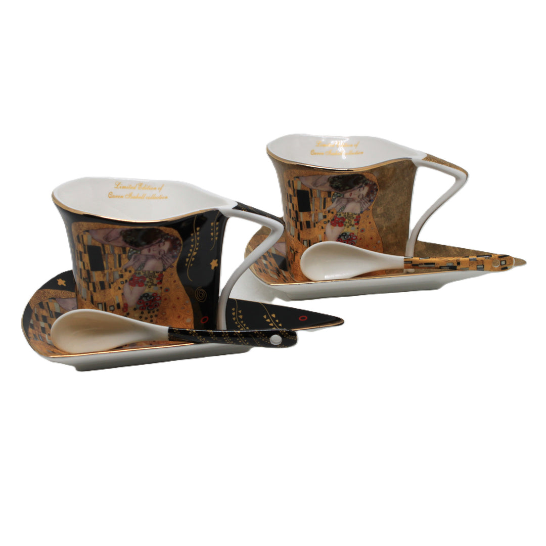 Klimt „A csók” porceláncsészék, 2 db, 180 ml, kanállal, Queen Isabell