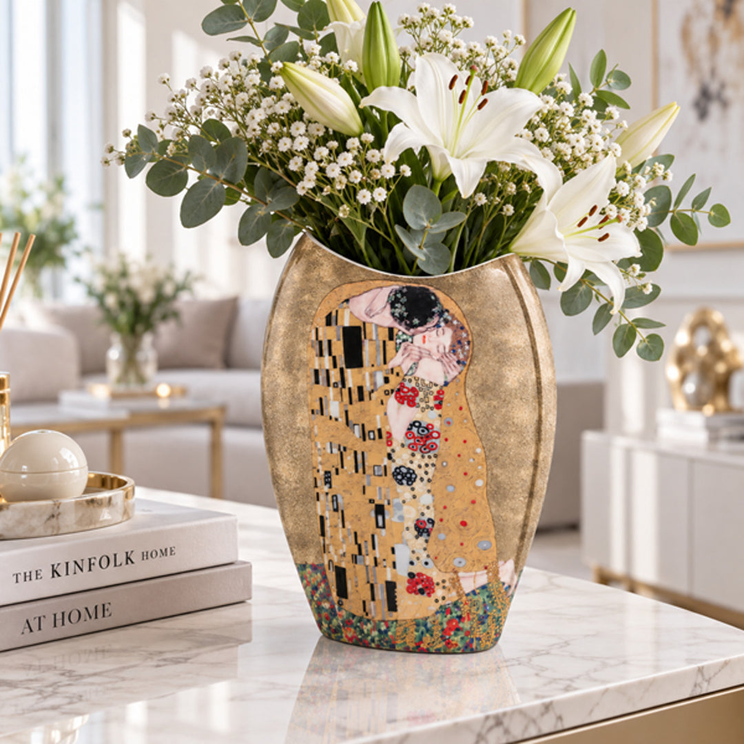 Porcelán váza ajándékdobozban, a Klimt „A csók” kollekcióból