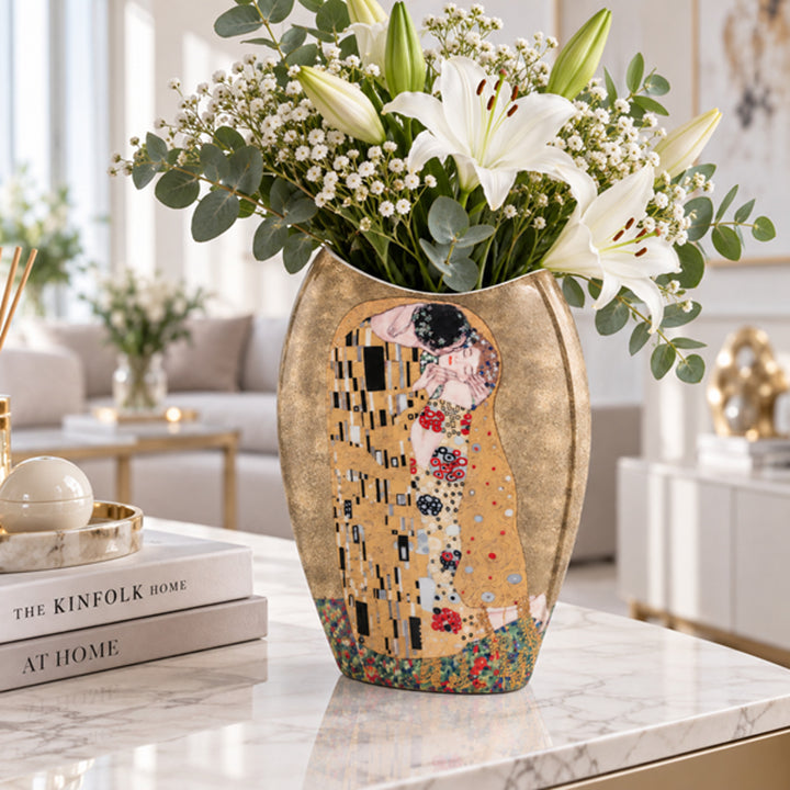 Porcelán váza ajándékdobozban, a Klimt „A csók” kollekcióból