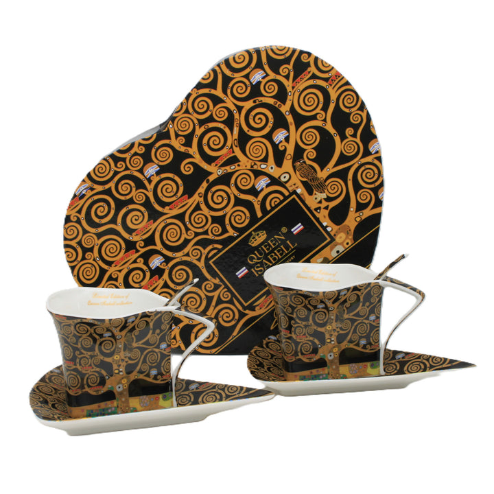 Klimt „Az élet fája” porceláncsészék, 2 db, 180 ml, kanállal, Queen Isabell