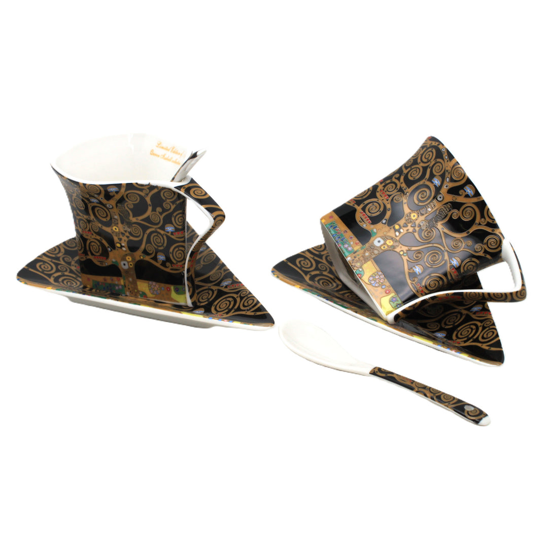 Klimt „Az élet fája” porceláncsészék, 2 db, 180 ml, kanállal, Queen Isabell