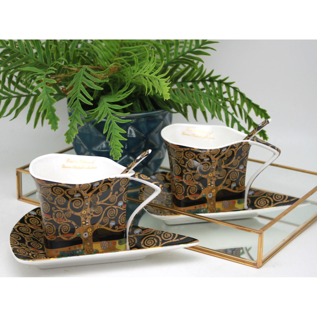 Klimt „Az élet fája” porceláncsészék, 2 db, 180 ml, kanállal, Queen Isabell
