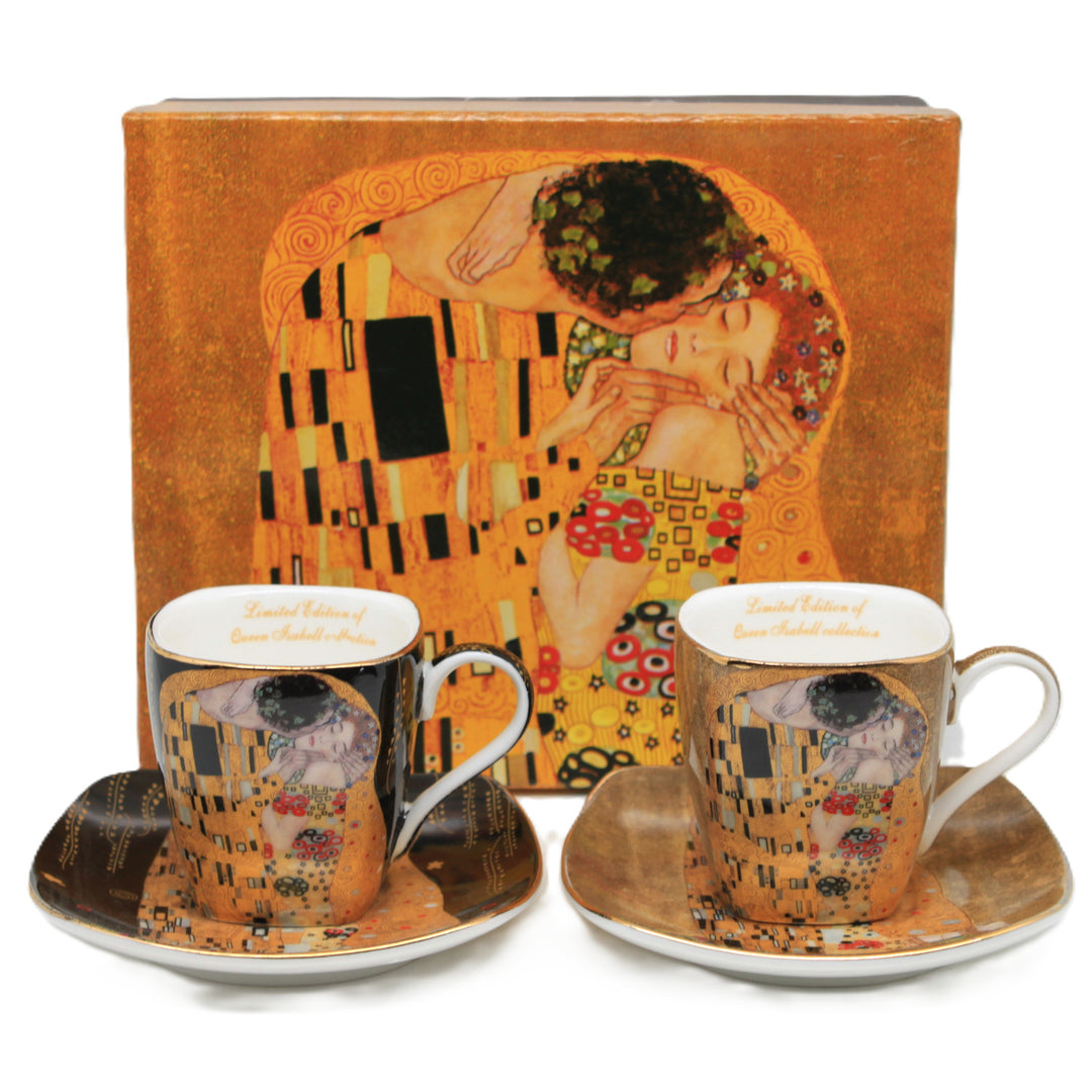 Klimt „A csók” porcelán eszpresszós csészék, 2 db × 100 ml, Queen Isabell