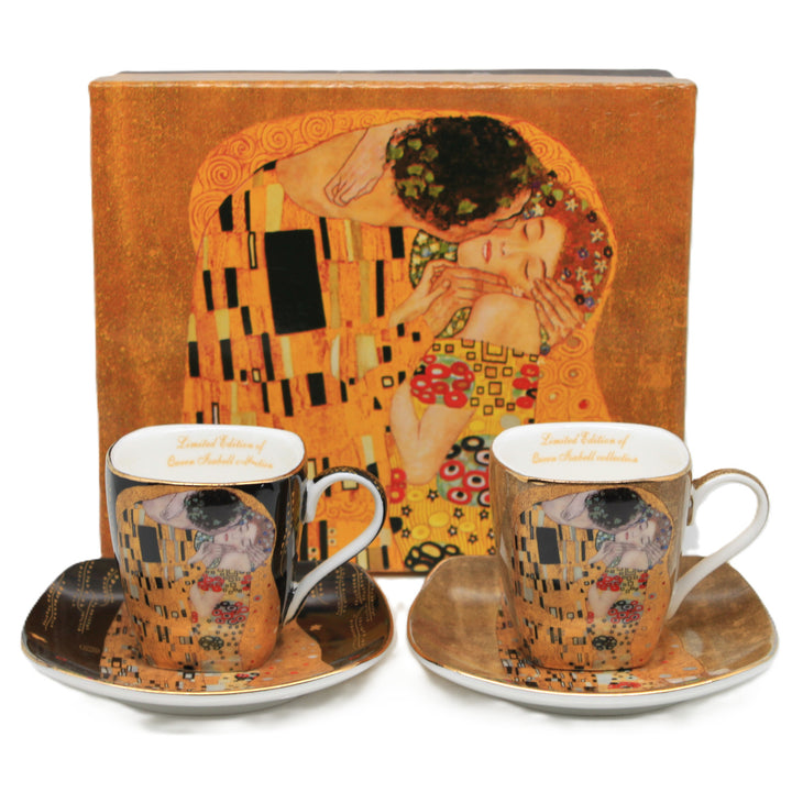 Klimt „A csók” porcelán eszpresszós csészék, 2 db × 100 ml, Queen Isabell