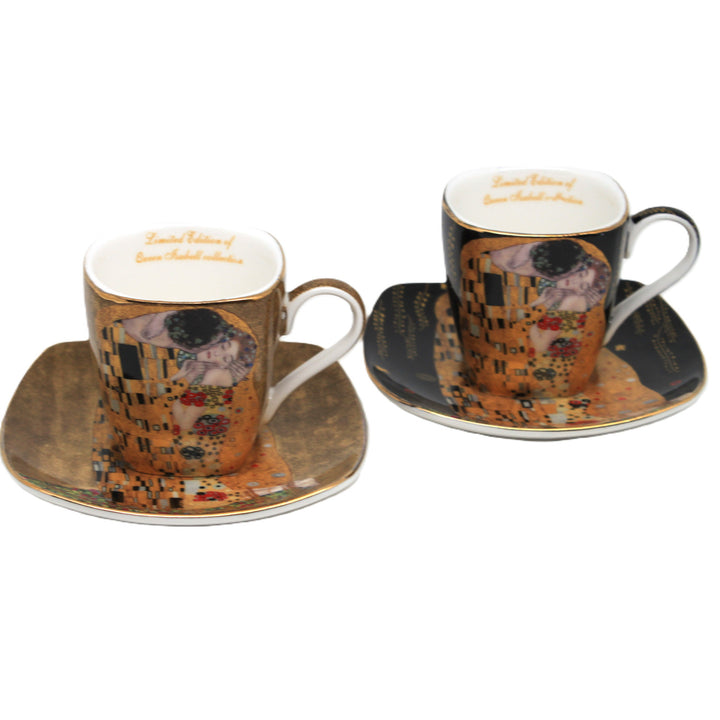 Klimt „A csók” porcelán eszpresszós csészék, 2 db × 100 ml, Queen Isabell