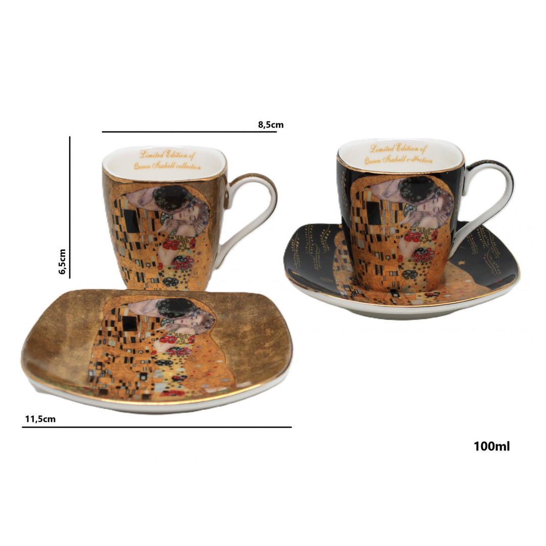 Klimt „A csók” porcelán eszpresszós csészék, 2 db × 100 ml, Queen Isabell