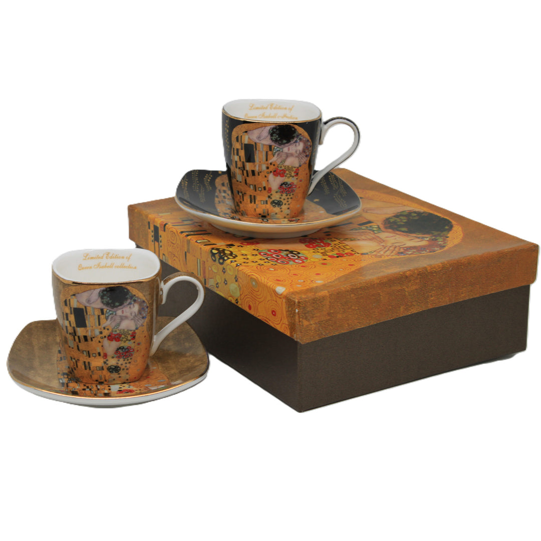 Klimt „A csók” porcelán eszpresszós csészék, 2 db × 100 ml, Queen Isabell