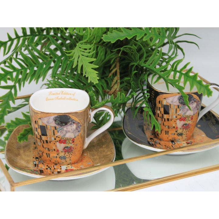 Klimt „A csók” porcelán eszpresszós csészék, 2 db × 100 ml, Queen Isabell