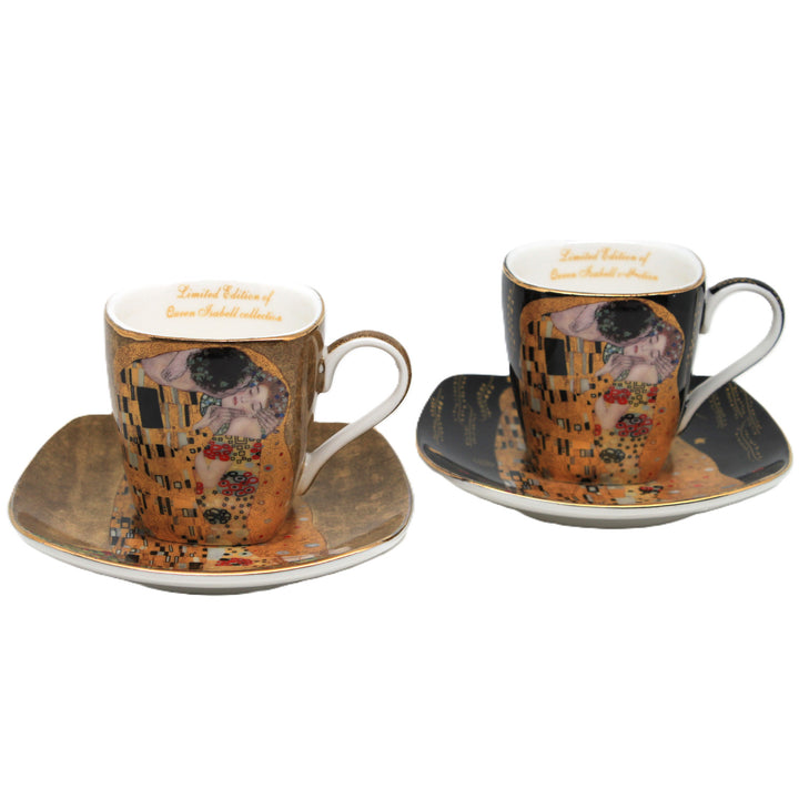 Klimt „A csók” porcelán eszpresszós csészék, 2 db × 100 ml, Queen Isabell
