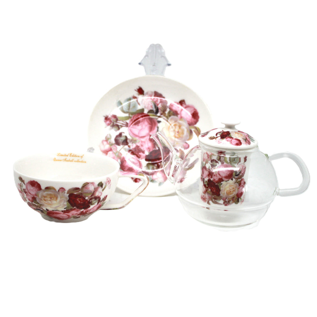 „Rózsák” teakészlet, csésze és teáskanna (tea for one) Queen Isabell