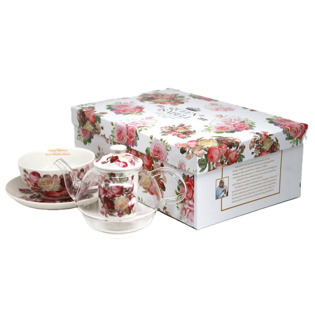 „Rózsák” teakészlet, csésze és teáskanna (tea for one) Queen Isabell
