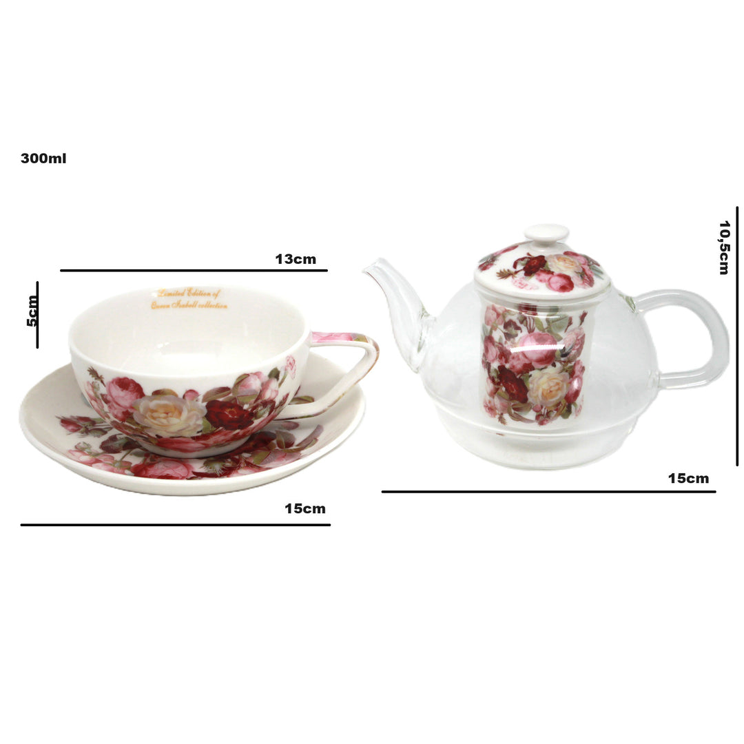 „Rózsák” teakészlet, csésze és teáskanna (tea for one) Queen Isabell