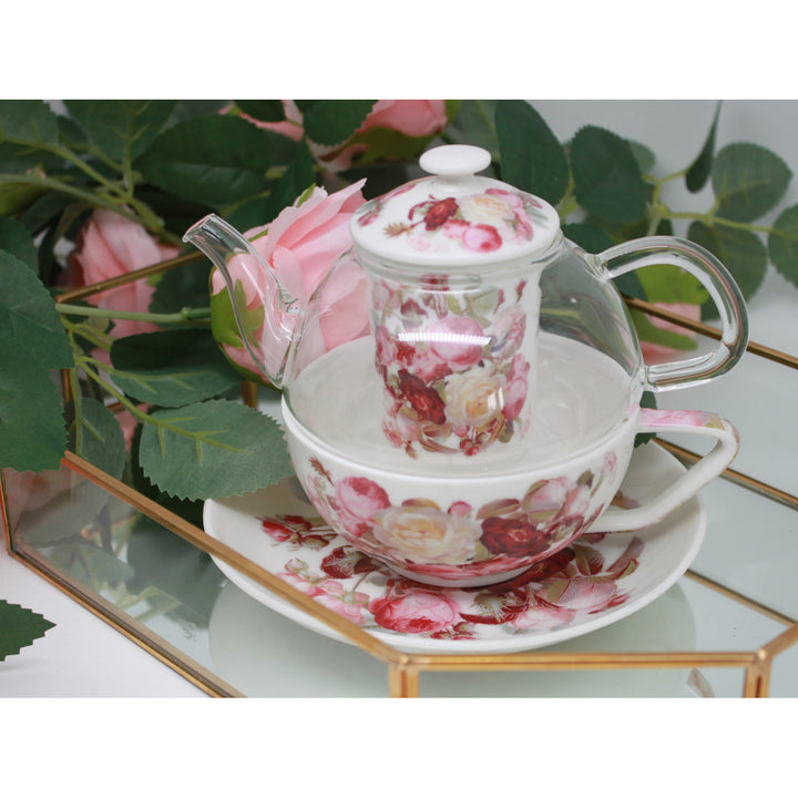 „Rózsák” teakészlet, csésze és teáskanna (tea for one) Queen Isabell