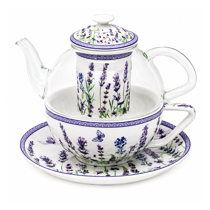 Levendula teakészlet, csésze és teáskanna (tea for one) Queen Isabell