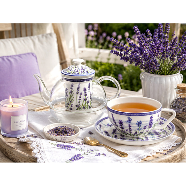 Levendula teakészlet, csésze és teáskanna (tea for one) Queen Isabell