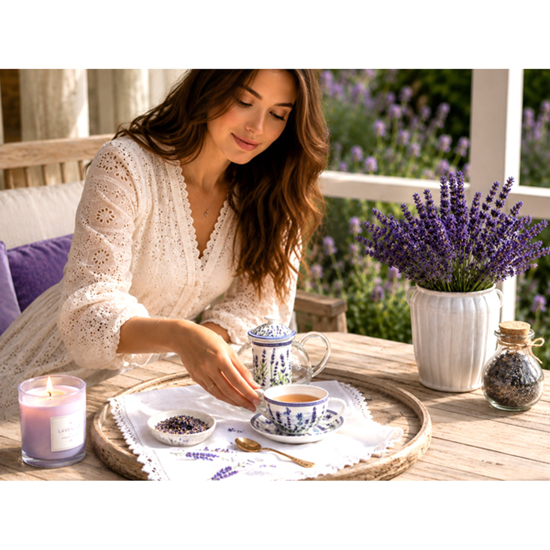 Levendula teakészlet, csésze és teáskanna (tea for one) Queen Isabell