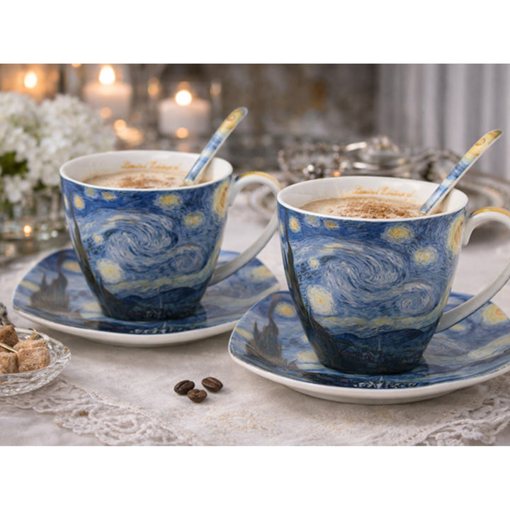 Van Gogh „Csillagos éjszaka” porceláncsészék, 2 db × 250 ml, szett, Queen Isabell