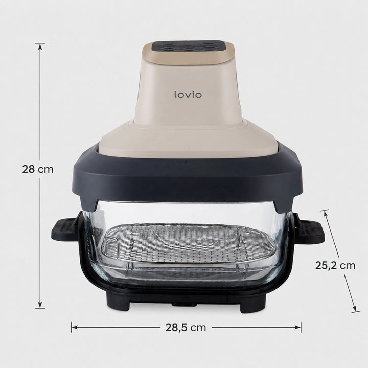 LOVIO PureFry Ultra Crisp LVAF003BE olajmentes légsütő, 4 l + 1,5 l, 1550 W, bézs színű, üveg edényekkel