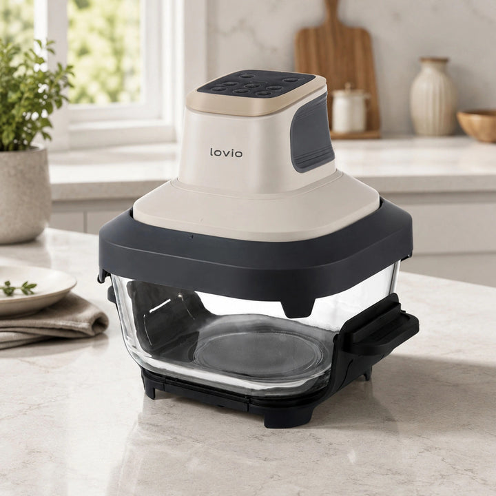 LOVIO PureFry Ultra Crisp LVAF003BE olajmentes légsütő, 4 l + 1,5 l, 1550 W, bézs színű, üveg edényekkel