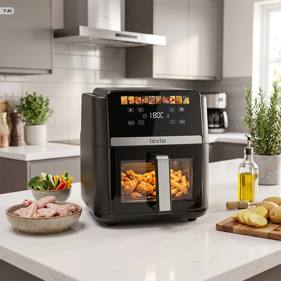 LOVIO DualHeat XXL Ceramic LVAF004BK 9 l-es, 2000 W-os, fekete olajmentes légsütő
