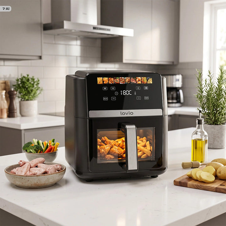 LOVIO DualHeat XXL Ceramic LVAF004BK 9 l-es, 2000 W-os, fekete olajmentes légsütő