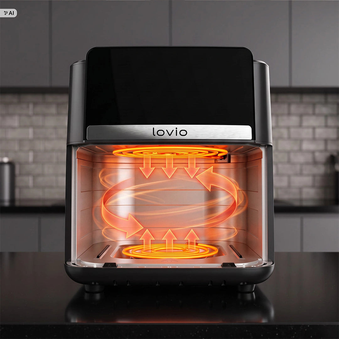 LOVIO DualHeat XXL Ceramic LVAF004BK 9 l-es, 2000 W-os, fekete olajmentes légsütő