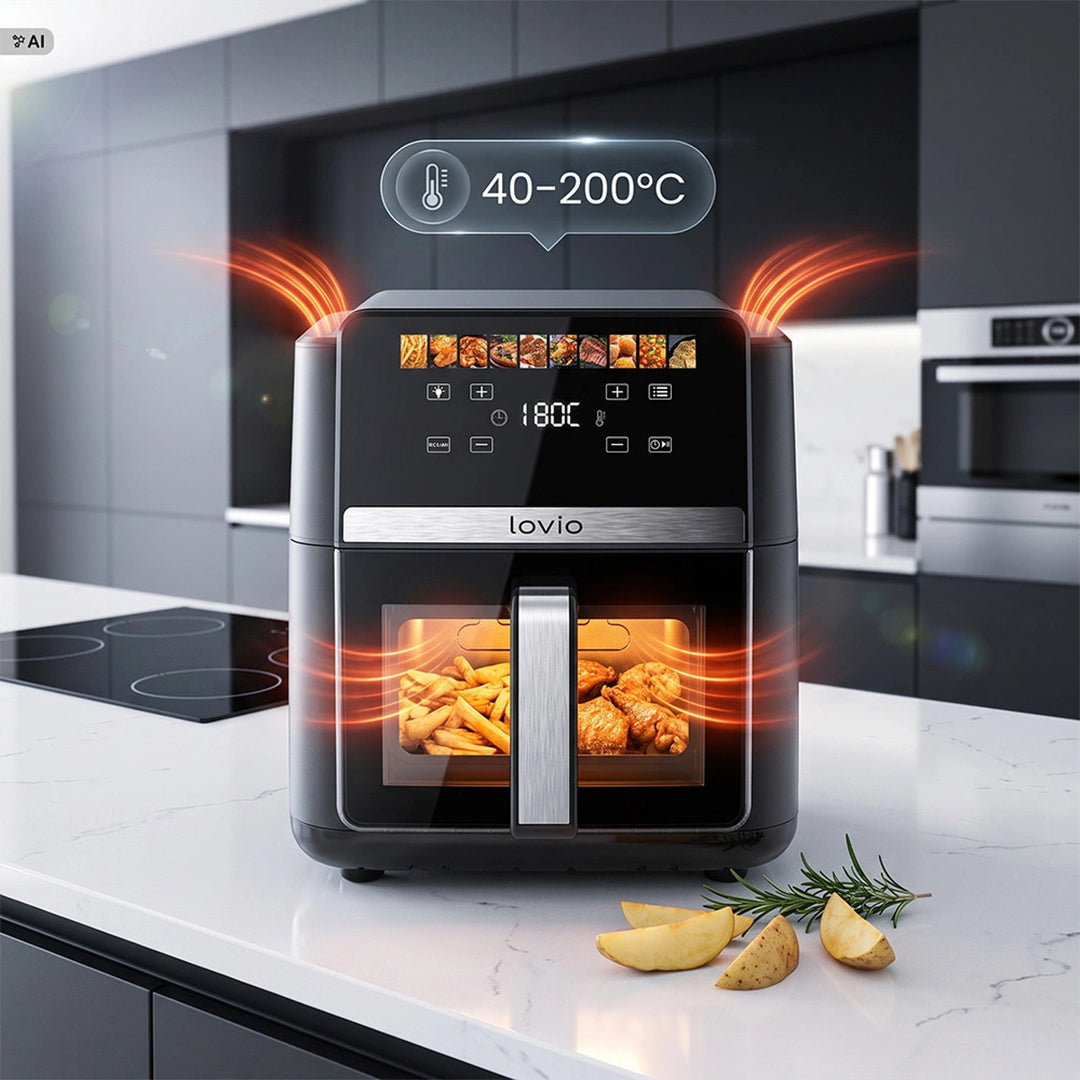 LOVIO DualHeat XXL Ceramic LVAF004BK 9 l-es, 2000 W-os, fekete olajmentes légsütő