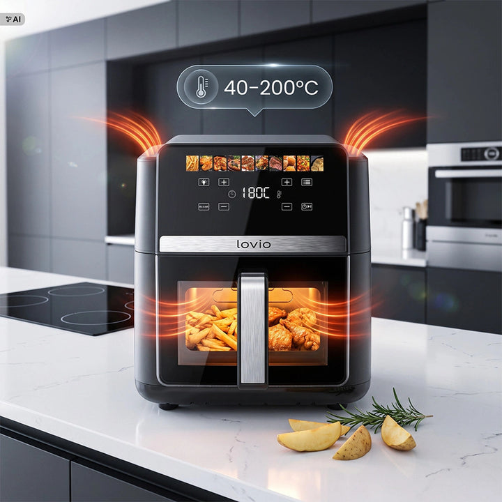 LOVIO DualHeat XXL Ceramic LVAF004BK 9 l-es, 2000 W-os, fekete olajmentes légsütő
