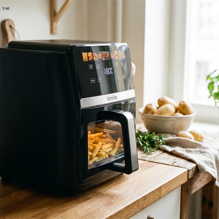 LOVIO DualHeat XXL Ceramic LVAF004BK 9 l-es, 2000 W-os, fekete olajmentes légsütő
