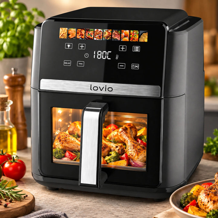 LOVIO DualHeat XXL Ceramic LVAF004BK 9 l-es, 2000 W-os, fekete olajmentes légsütő