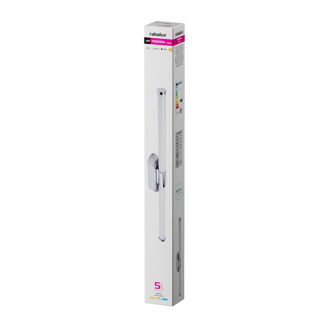 Tenebra beltéri falilámpa, 8 W-os LED, 1000 lm, 4000 K, hossza 60 cm, IP44, króm, 75095