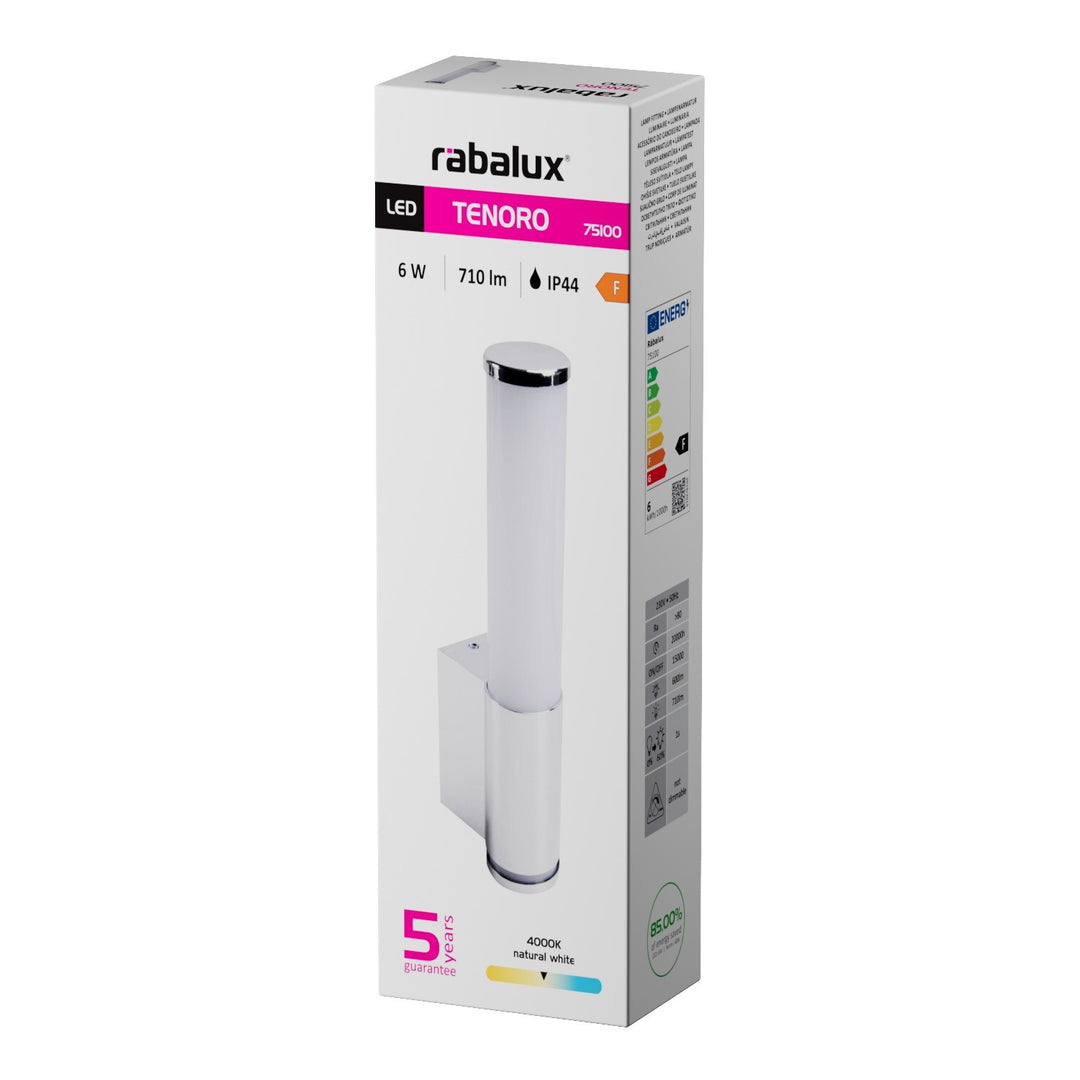 Tenero beltéri falilámpa, LED 6 W, 4000 K, 600 lm, magasság 29 cm, króm, IP44, 75100