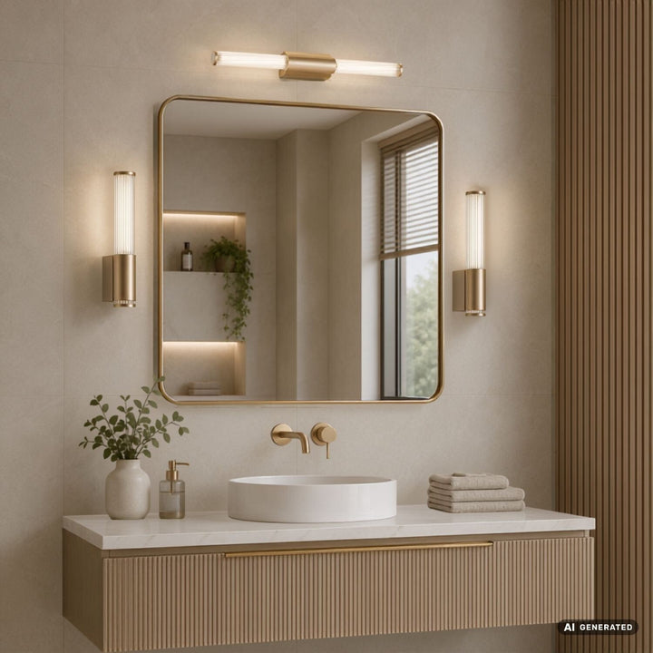Fürdőszobai falilámpa, Calyn, LED 6 W, 4000 K, 530 lm, magasság 29 cm, arany színű, IP44, 75106