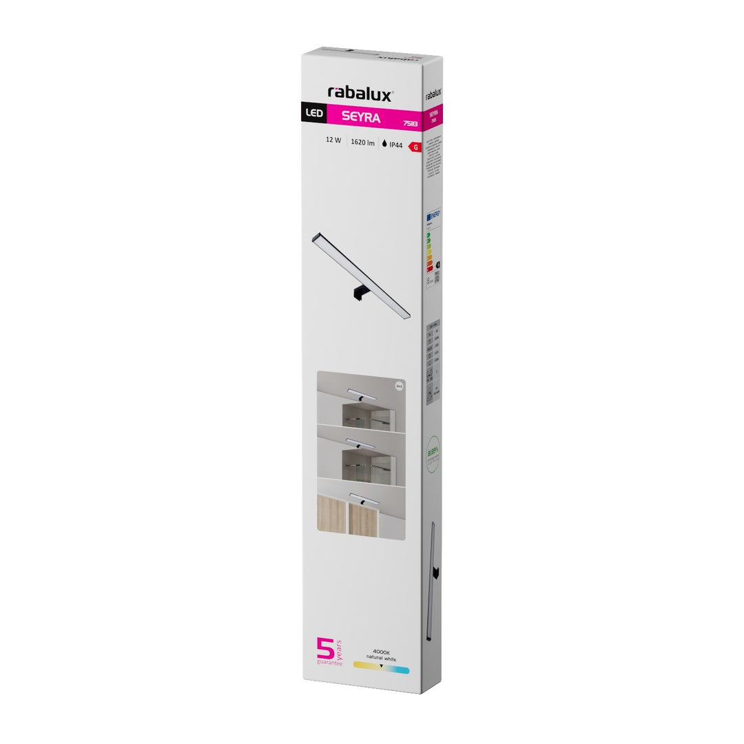 Fürdőszobai falilámpa, Seyra, LED 12 W, 4000 K, 910 lm, hossz: 60 cm, fekete, IP44, 75113