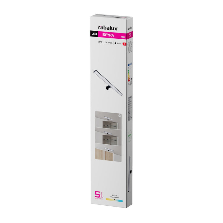 Fürdőszobai falilámpa, Seyra, LED 12 W, 4000 K, 910 lm, hossz: 60 cm, fekete, IP44, 75113