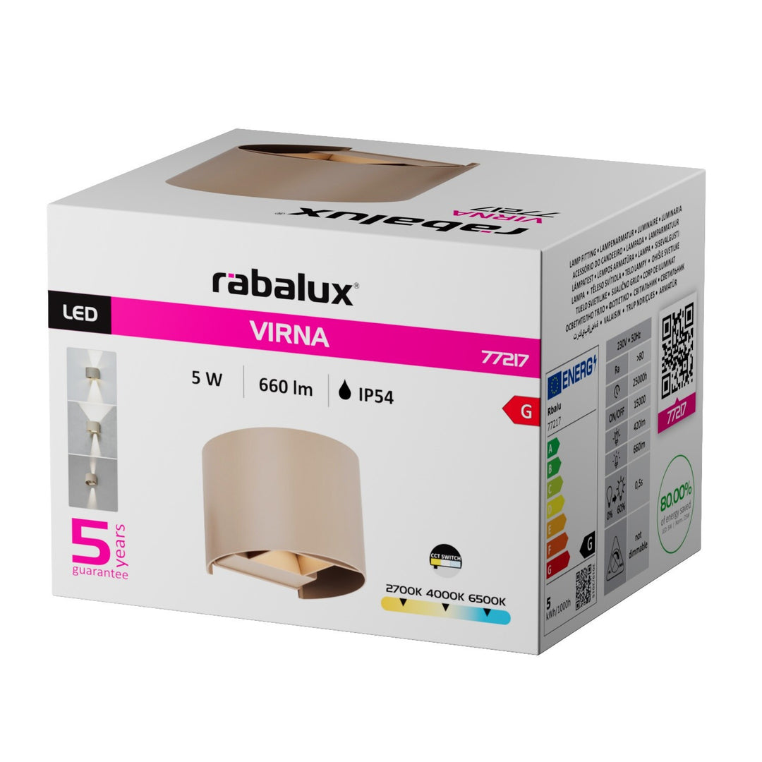 Külső falilámpa, Virna, 5 W-os LED, 420 lm, színhőmérséklet: 2700, 4000, 6500 K, IP54, szürke-bézs, 77217
