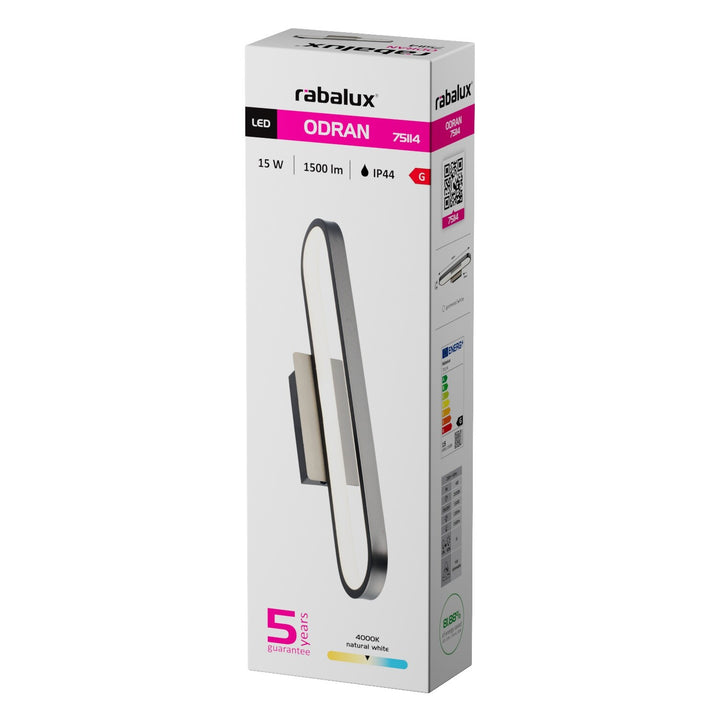 Fürdőszobai falilámpa, Odran, LED 15 W, 1200 lm, 4000 K, hossz: 40 cm, gunmetal, IP44, 75114