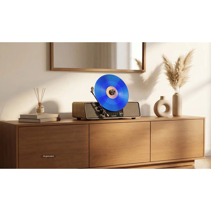 Blaupunkt automatikus lemezjátszó, függőleges kivitel, BT, USB, Audio-Technica hangszedővel, 7" és 12" lemezek lejátszására alkalmas, Varsovia VT200BT