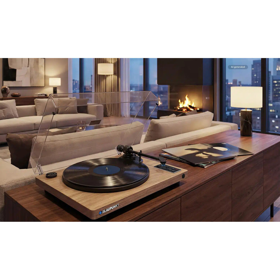 Blaupunkt automatikus lemezjátszó, BT, USB, Audio-Technica hangszedővel, 7" és 12" lemezek lejátszására alkalmas, Varsovia AT100BT