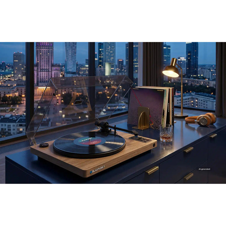 Blaupunkt automatikus lemezjátszó, BT, USB, Audio-Technica hangszedővel, 7" és 12" lemezek lejátszására alkalmas, Varsovia AT100BT