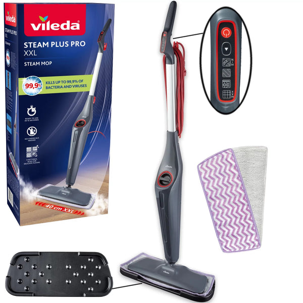 Vileda Steam Plus XXL Pro gőzmosó, elpusztítja a baktériumok 99,9%-át, ideális nagy felületekhez, minden típusú padlóhoz, 180835