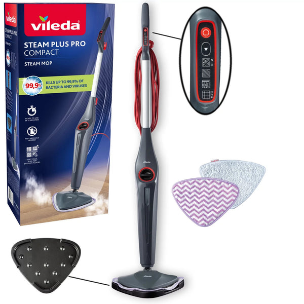 Vileda Steam Plus Pro gőzmosó, elpusztítja a baktériumok 99,9%-át, gyorsan felmelegszik, minden típusú padlóra alkalmas, 180839