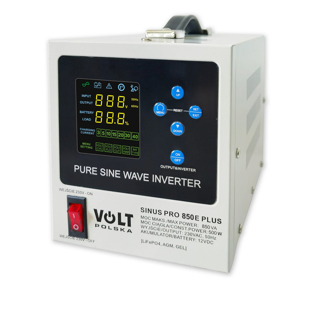 Sinus Pro 850 E Plus vészáramellátó, 12/230 V, állandó teljesítmény 500 W, teljes teljesítmény 850 VA, 3SPM08012M
