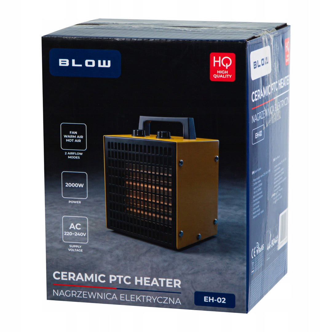 Blow fűtőberendezés, 2000 W teljesítmény, 2 fűtési fokozat, szabályozható termosztát, túlmelegedés elleni védelem, 44-904#