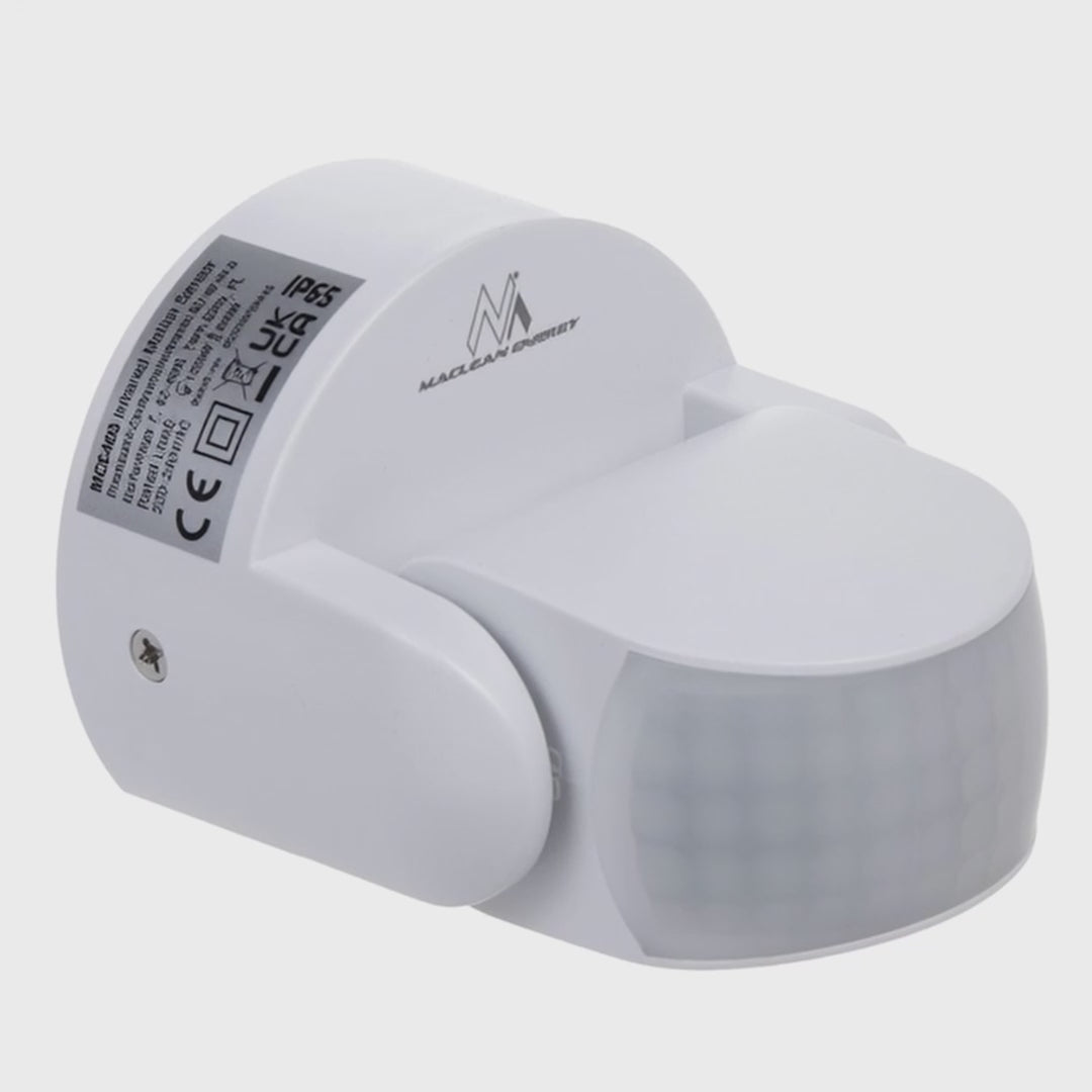 Maclean PIR mozgásérzékelő, infravörös, IP65, fehér, hatótávolság 12 m, max. terhelés 600/1200 W, MCE468 W