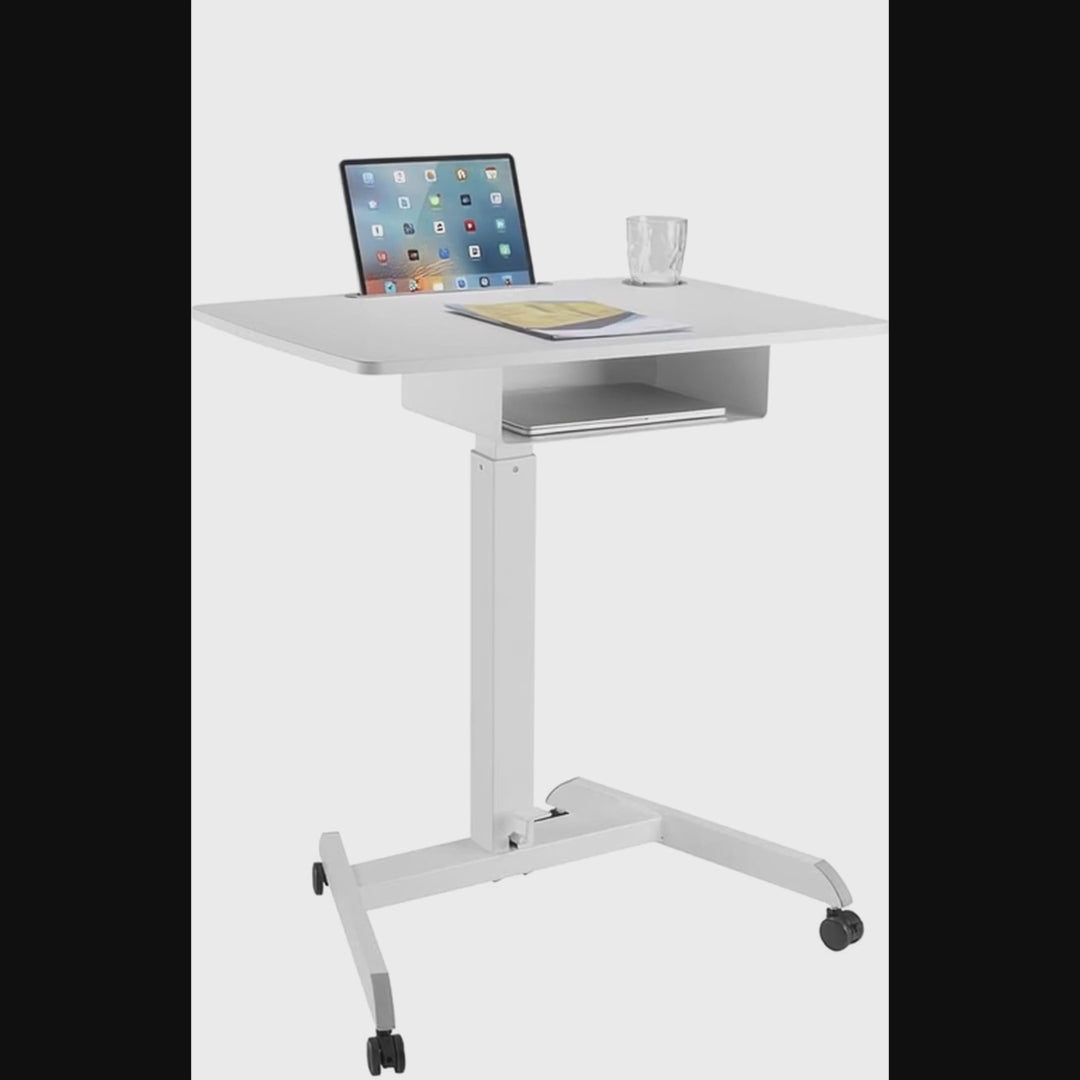 Maclean laptop asztal, állítható magasságú, fiókos, fehér, álló és ülő munkához, max. magasság 113cm - 8kg max, MC-903W